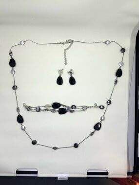 Brighton Silver-Tone Black Stone Necklace, Bracelet & Earring Set